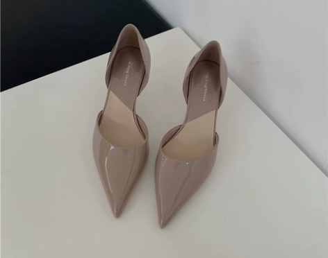 2022年新款红色婚鞋尖头中空单鞋韩版浅口...