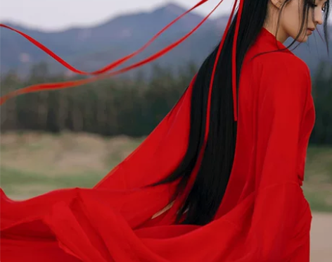 红色魏晋风武侠古装汉服女中国风交领古风摄影...