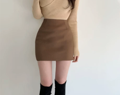 毛呢包臀裙短款女秋冬棕色高腰显瘦一步裙黑色...