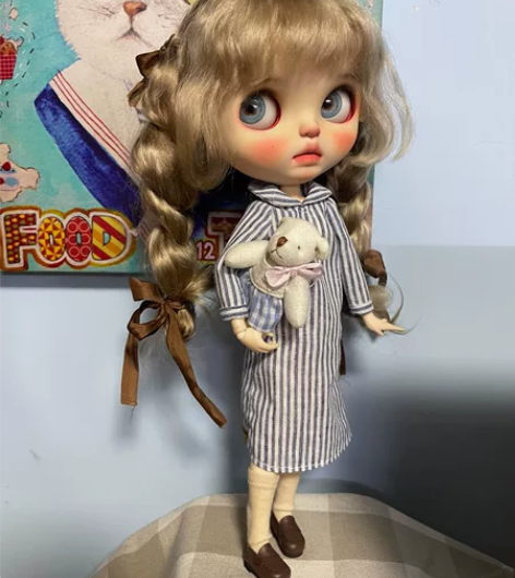 blythe小布森系日式棉麻条纹长袖袍子裙...