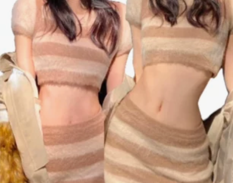 Xingxg性感纯欲风条纹针织短袖上衣包臀...