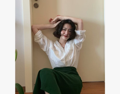 午后商店◆自制墨绿色高腰包臀半身裙女夏季法...