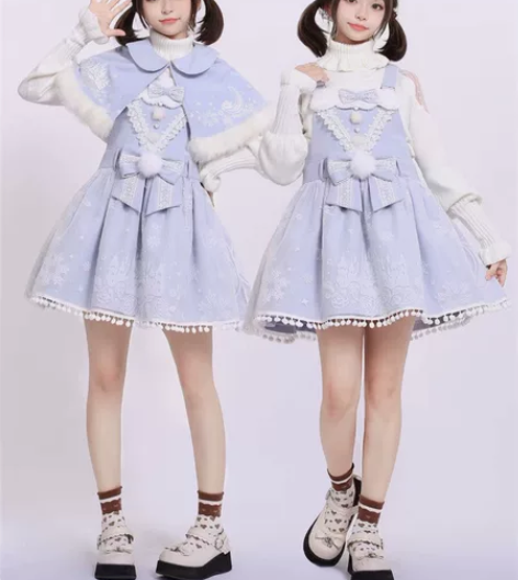 熊之原创Lolita雪月城堡秋冬植绒背带裙...
