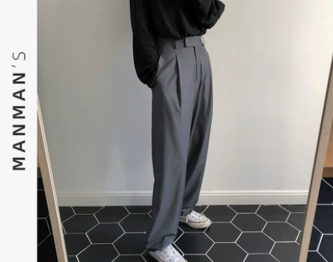 灰色西装裤女2021新款阔腿直筒高腰宽松春...