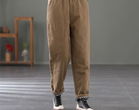 复古冬季加厚夹棉哈伦棉裤外穿女宽松拼接休闲...