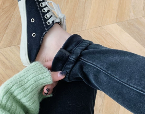 维姬定制加绒加厚保暖牛仔裤弹力高腰修身显瘦...