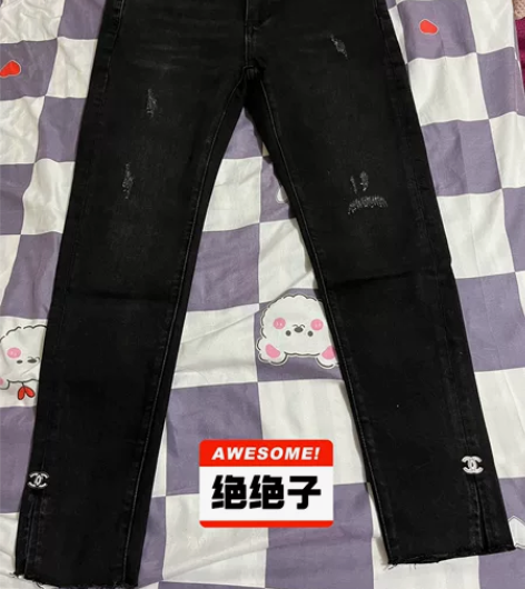 小脚裤铅笔裤弹力牛仔裤深灰色九分裤显高显腿...