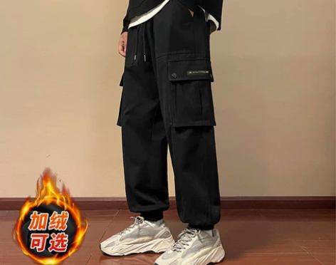 工装裤子男士秋冬季加绒加厚2022新款纯棉...