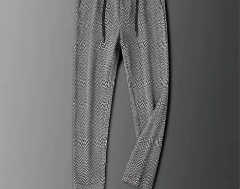 秋冬季时尚波浪纹休闲裤男修身小直筒男士品质...