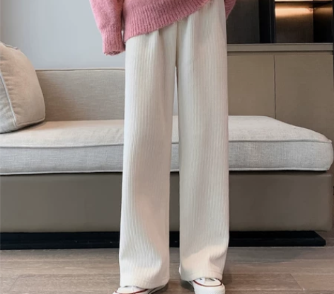 雪尼尔阔腿裤女春秋高腰垂感宽松直筒加绒秋冬...