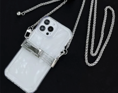 手机链条斜挎可背手机夹金属可调节链条手机挂...