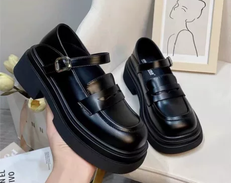 乐福鞋单鞋女厚底一字扣带小皮鞋2022秋季...