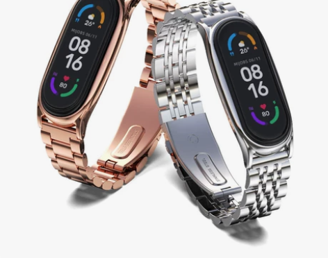 适用小米手环6/5腕带小米4金属腕带三珠不...