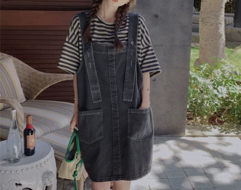 减龄牛仔背带裙女夏套装2022年新款港风复...