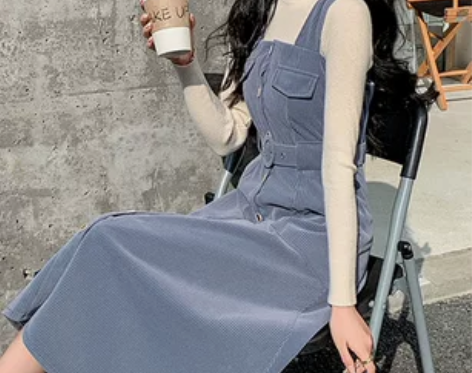 学院风灯芯绒背带裙女秋冬新款显瘦收腰吊带裙...