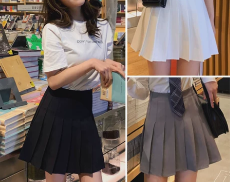 ?黑色百褶裙女夏款半身裙a字灰色白色高腰显...