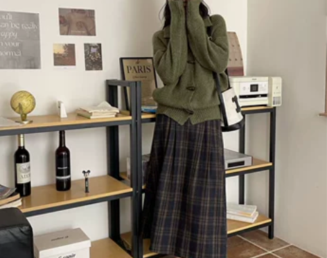 JillZoo自制秋冬复古文艺格纹松紧腰呢...