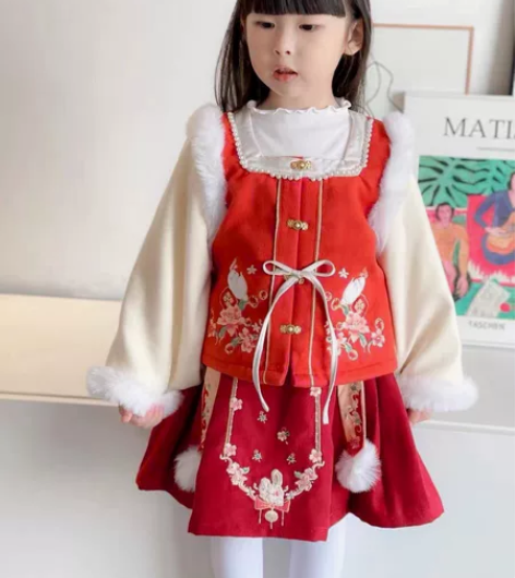 汉服女童可爱拜年服中国风女宝宝新年服兔年儿...