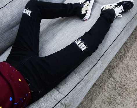 秋季弹力青少年牛仔裤男士韩版修身小脚裤潮男...