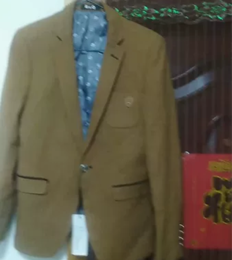 百安居韩版，驼色男春秋款羊毛呢西服，全新的...