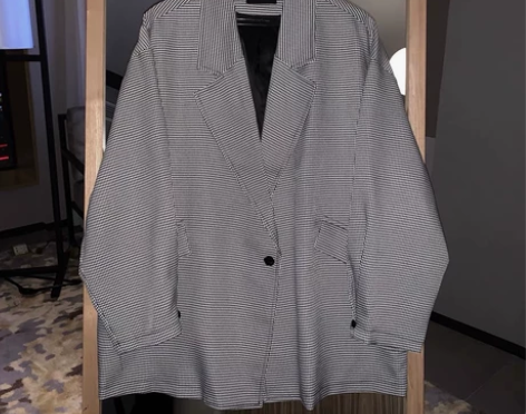 短句先生新款千鸟格西装外套男韩版一粒扣时尚...