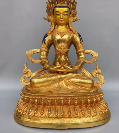 藏区回流老铜器包浆醇厚佛像 铜鎏金长寿佛佛...