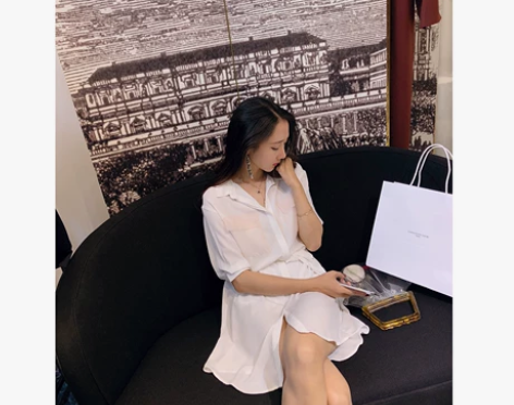 柒柒家裙子夏女2018新款韩版收腰显瘦中袖...