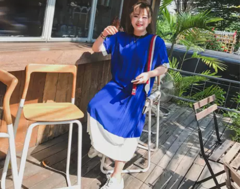 晶咕家撞色直筒连衣裙女夏2018新款短袖裙...