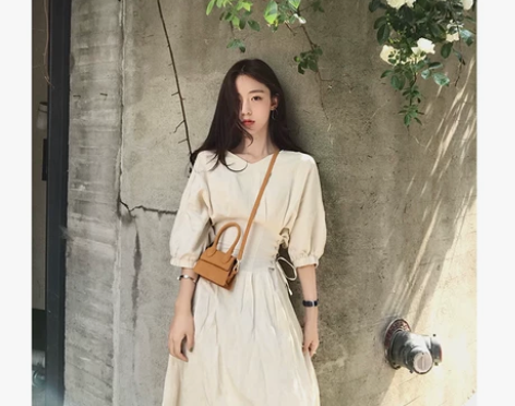 珊珊 初恋裙子夏女2018新款复古极简系带...