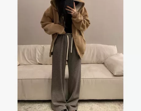 周淼ZHOUMIAO撞色运动裤加绒裤子女秋...