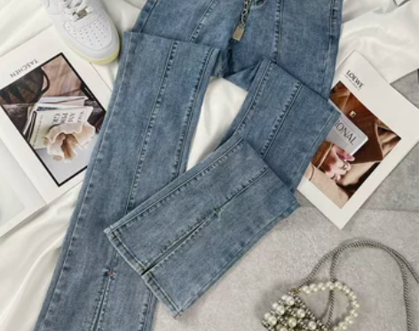 高腰显瘦开叉牛仔裤女2022秋季新款复古休...