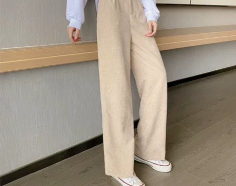 杏色灯芯绒裤子女秋冬直筒小个子2022秋冬...
