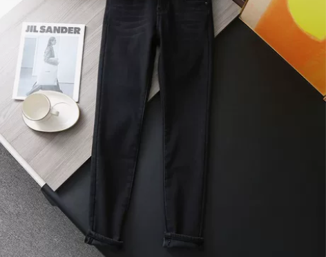 加绒加厚 修身显瘦双扣高腰女式保暖小脚牛仔...