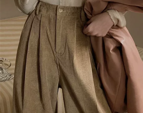 棕色灯芯绒裤子女秋冬美式复古条绒日系慵懒咖...