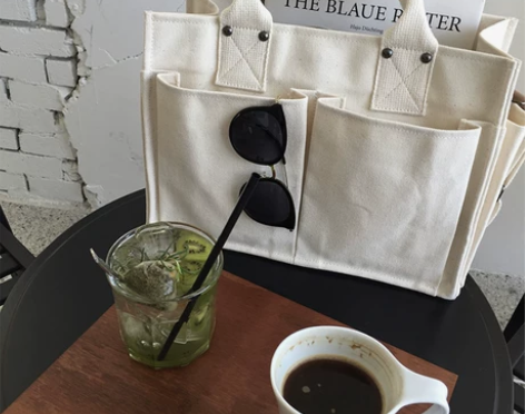 韩国ins超火大容量休闲帆布包多口袋实用单...