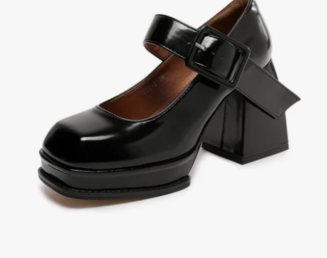 爱格琳法式玛丽珍鞋小众设计气质高级感粗跟黑...