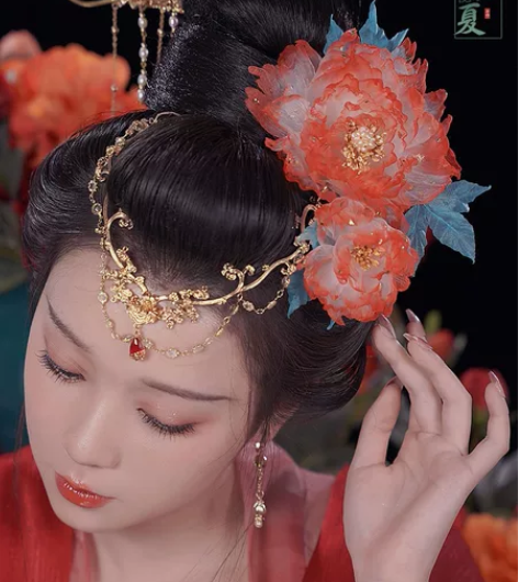 【蝉鸣知夏】胭脂醉 洒金真丝烫花芍药牡丹汉...