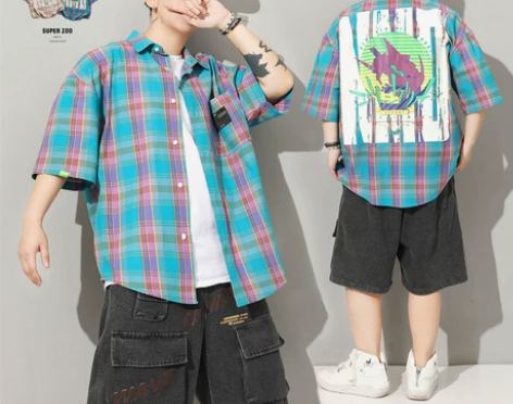 短袖衬衫男夏季薄款国潮五分袖痞帅宽松衬衣学...