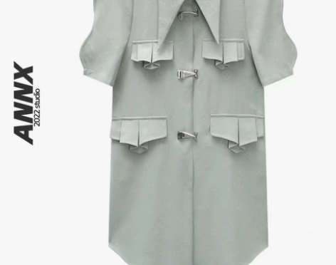 2022泡泡袖衬衫复古连衣裙女高级设计感小...