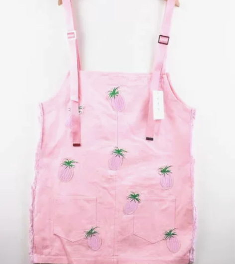 【反季清仓】粉色菠萝刺绣甜美背带裙韩系温柔...