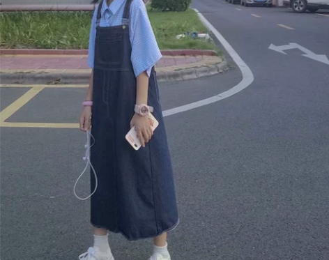 Chic韩搭2022牛仔背带裙减龄韩版宽松...