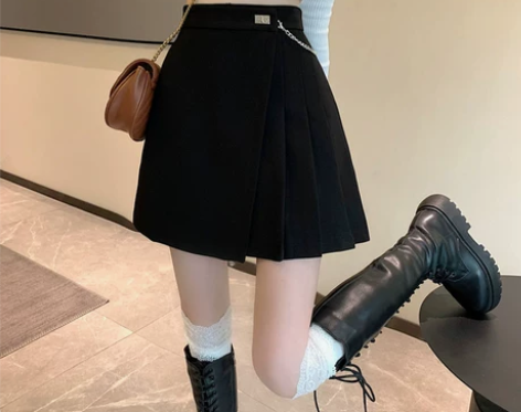 百褶裙女秋冬季配毛衣半身裙2021新款高腰...