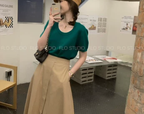 FLO定制 布鲁洛卡其气质休闲通勤伞裙 超...