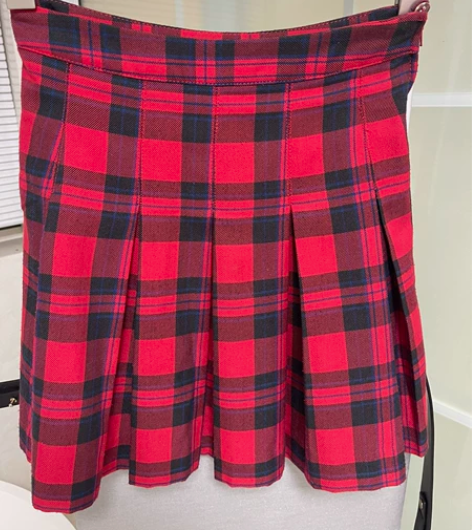 HM英伦风格子裙学院风短裙半身裙百褶裙 腰...