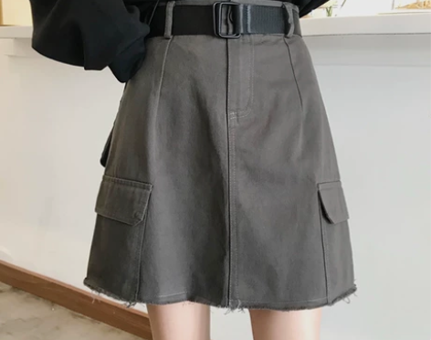 工装裙女潮酷复古半身日系高腰黑色a字网红学...