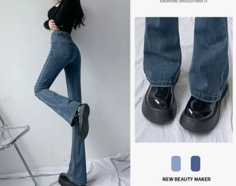 阔腿牛仔裤女春装2022年新款高腰显瘦黑色...