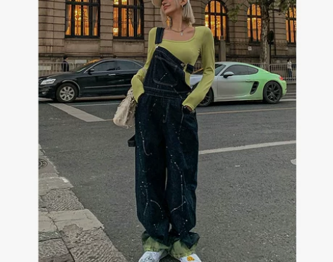 24h Vibing 背带牛仔裤女美式复古...