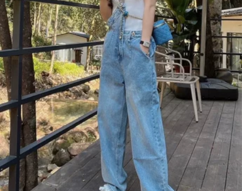 ?牛仔裤单肩背带裤 小众设计款 我165 ...