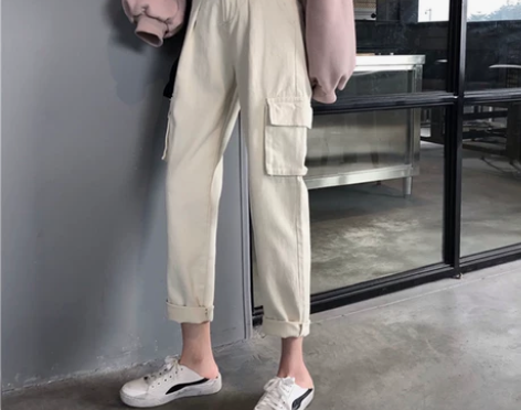 chic高腰工装阔腿牛仔裤女2019夏季新...