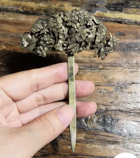 清代福建工银鎏金掐丝老银簪#很漂亮的一支老...